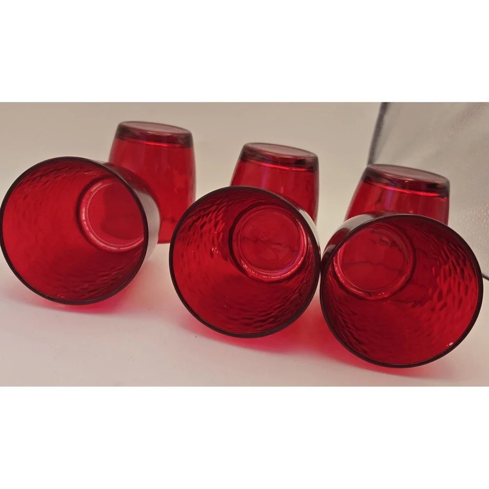 Ruby Red Tumblers Set Of 6 Waved Rib Pattern Unmarked